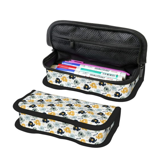Fotbe Cute Elephant Pattern Pencil Case,Canvas Pen Case, Multi- Slot Pencil Pouch, Portable Pencil Bag, Pen Case for& Office, Makeup Bag ,Zipper Pouch