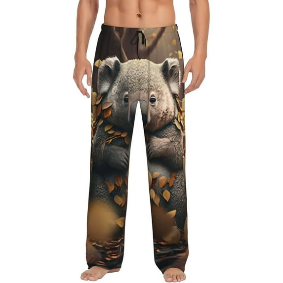 Fotbe Cute Fallen Leaf Koala Men's Pajama Pants,Sleepwear Pants,Pj Bottoms Drawstring And Pockets-Small