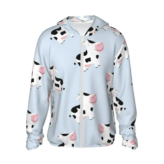 Fotbe Cute Farm Cow Men's Women's UPF 50+ Sun Protection Jacket Hooded Cooling Shirt with Pockets Hiking Outdoor Performance-XX-Large