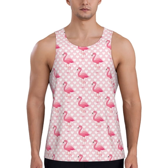 Fotbe Cute Flamingo with Heart Pattern Men's Quick Dry Workout Tank Top Gym Muscle Tee Fitness Bodybuilding Sleeveless T Shirt Breathable Workout Shirt-Large