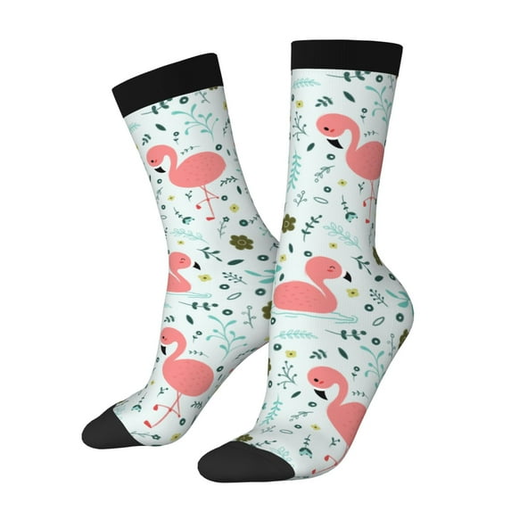 Fotbe Cute Flamingo Pattern Long Socks for Men & Women – Breathable & Stretchy Compression Socks, Ideal for Running, Travel, and Everyday Wear Size 5-11