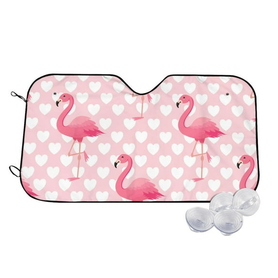 Fotbe Cute Flamingo with Heart Car Windshield Sunshade | Sun Visor Protector Front Window Shade, Keeps Out UV Rays, Keeps Your Vehicle Cool-Small