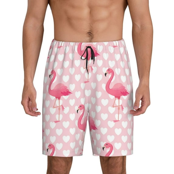 Fotbe Cute Flamingo with Heart Pajama Shorts for Men, Men's Pajama Bottoms, Sleepwear,Short Pajama Pants-4X-Large