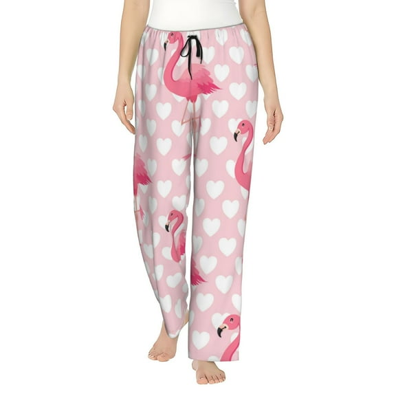 Fotbe Cute Flamingo with Heart Women's Pajama Pants,Sleepwear Pants,Pj Bottoms Drawstring And Pockets-Small