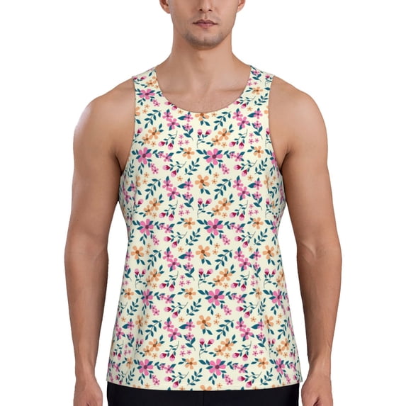 Fotbe Cute Flower Pattern Men's Quick Dry Workout Tank Top Gym Muscle Tee Fitness Bodybuilding Sleeveless T Shirt Breathable Workout Shirt-XX-Large