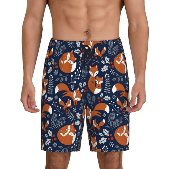 Fotbe Cute Foxes Pajama Shorts for Men, Men's Pajama Bottoms, Sleepwear,Short Pajama Pants-Medium