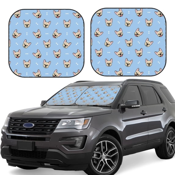 Fotbe Cute French Bulldog 2-Piece Car Windshield Sun Shade | Sun Blocker for Car Windshield | Foldable Automotive Interior Accessories for Sun Protection-Small