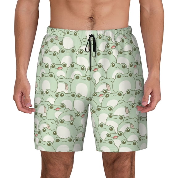 Fotbe Cute Frog Men’s Swim Trunks Quick Dry Swim Shorts Board Shorts with Mesh Lining-X-Large