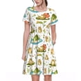thumbnail image 1 of Fotbe Cute Frog Pattern Dress Casual Womens Fashion Short Sleeve Maxi Dress T Shirt Dress Striped Long Color Block Maxi Dress, 1 of 6