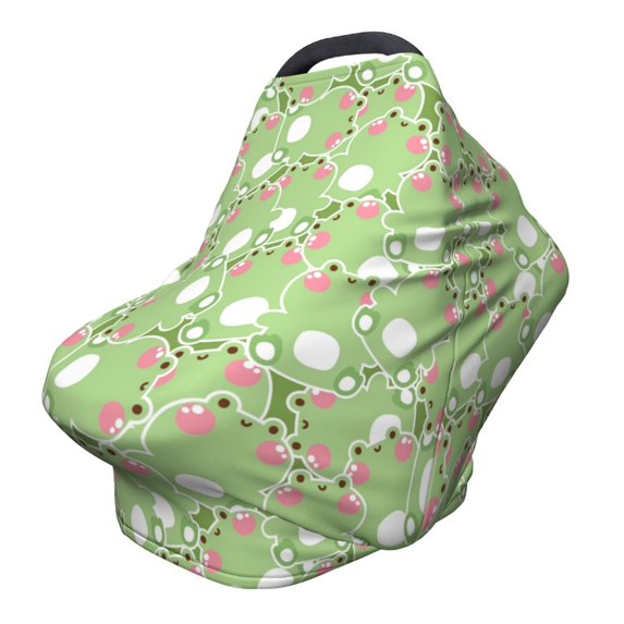 Fotbe Cute Frog2 Pattern Car Seat Covers for Babies, Nursing Breastfeeding Cover Infant Carseat Canopy, Soft Stretchy Carrier Cover