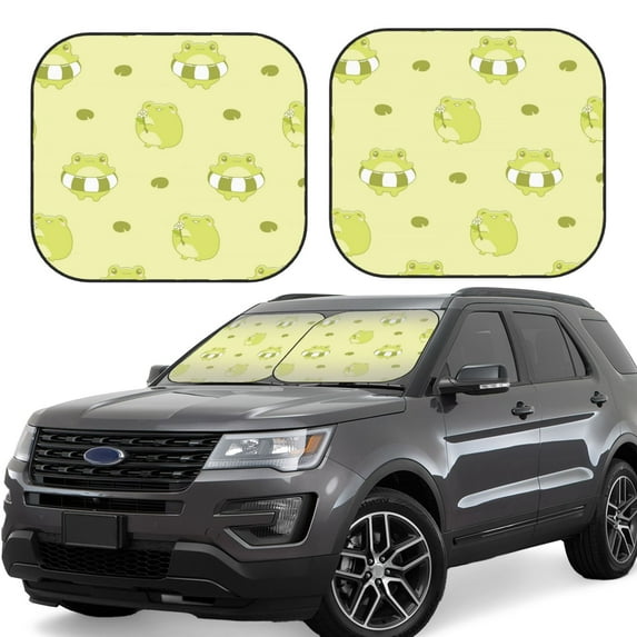Fotbe Cute Frog3 2-Piece Car Windshield Sun Shade | Sun Blocker for Car Windshield | Foldable Automotive Interior Accessories for Sun Protection-Large