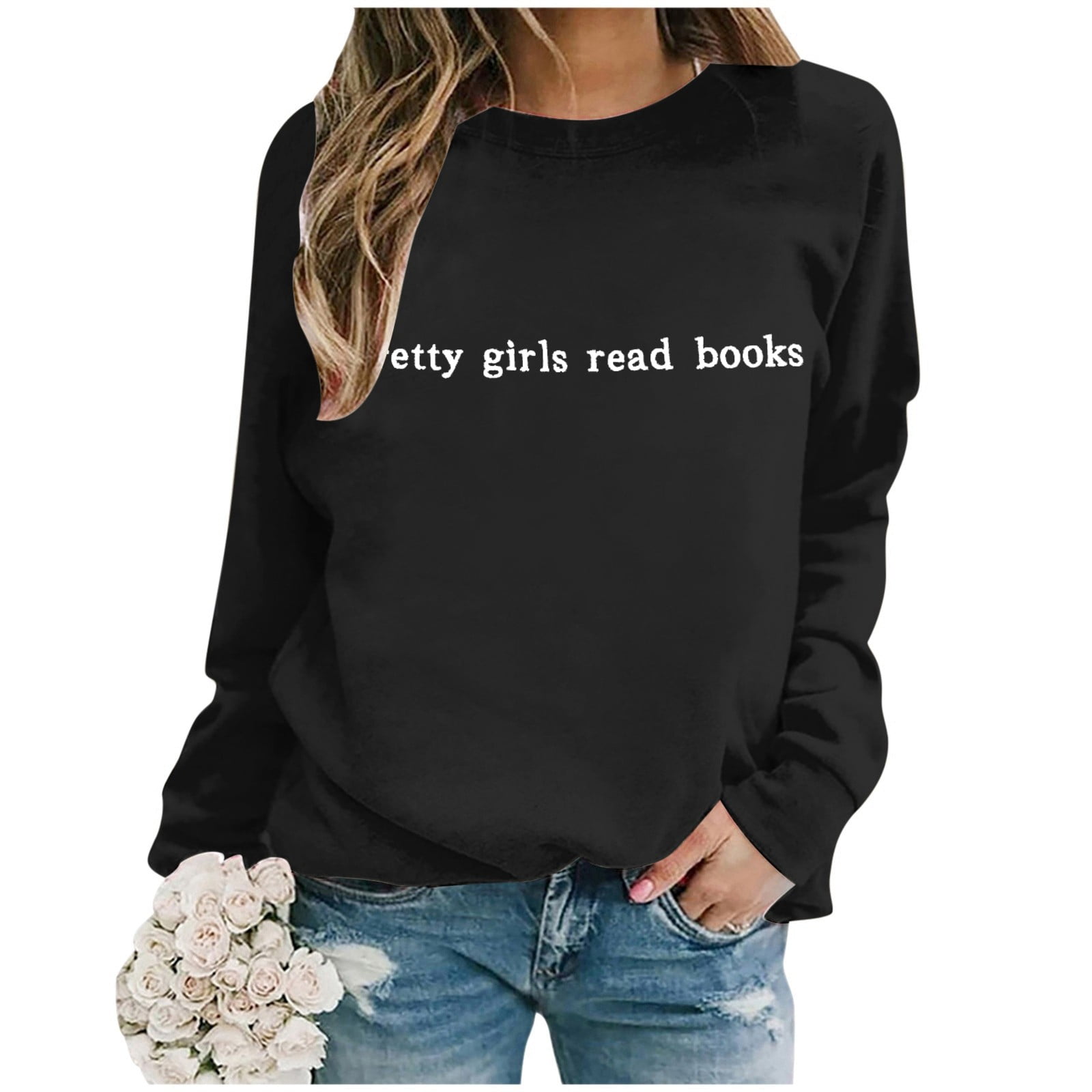 Women's Fall/Winter Fashion Casual Letters Print Loose Long Sleeve Crew Neck Hoodie No Hoodie Sweatshirt Front Zip Jacket Women Active Hoodie Women Baseball Hoodies Women Pretty Sweater Women