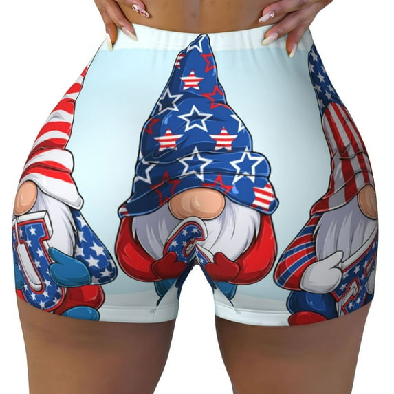 Fotbe Cute Gnomes in USA1 Seamless Shorts, Womens Workout Shorts High Waist Stretch Booty Short for Gym/Yoga/Running/Biking-X-Large