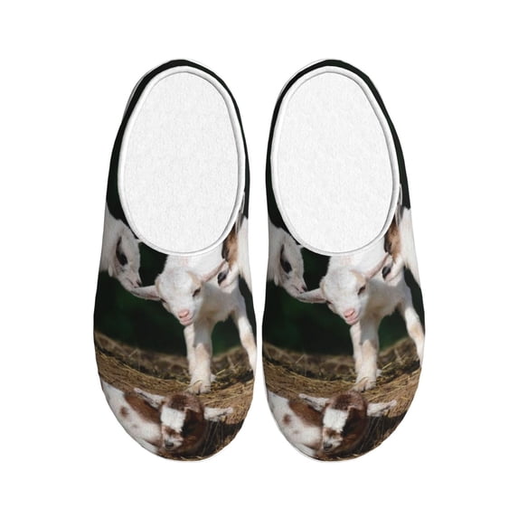 Fotbe Cute Goat Baby Pattern Women's Fuzzy Curly Fur Memory Foam Loafer Slippers Indoor Outdoor Slippers Winter Home Shoes-44/45