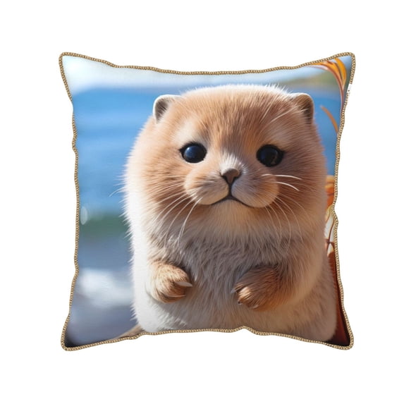 Fotbe Cute Guinea Pig Sea Pattern Velvet Decorative Throw Pillow Covers with Elegant Piping, Soft Plush Cushion Cover for Sofa, Bed, Car, Office-16"x16"