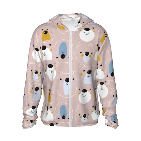 Fotbe Cute Hand Drawn Bear Men's Women's UPF 50+ Sun Protection Jacket Hooded Cooling Shirt with Pockets Hiking Outdoor Performance-X-Large