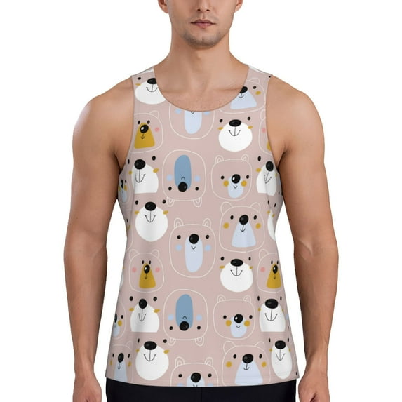 Fotbe Cute Hand Drawn Bear Pattern Men's Quick Dry Workout Tank Top Gym Muscle Tee Fitness Bodybuilding Sleeveless T Shirt Breathable Workout Shirt-Small