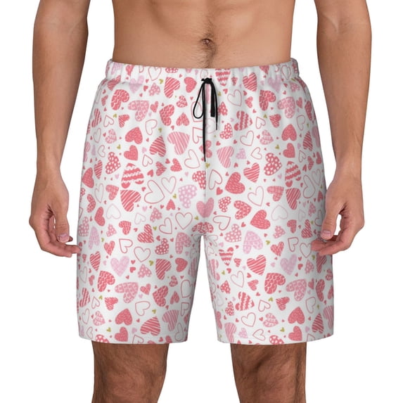 Fotbe Cute Hand Drawn Hearts Men’s Swim Trunks Quick Dry Swim Shorts Board Shorts with Mesh Lining-X-Large