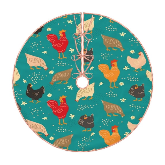Fotbe Cute Hens And Rooster Pattern Christmas Tree Skirt, Tree Skirts Plush Christmas Decorations, Christmas Tree Skirts Xmas Decorations Holiday Party Decor-48"