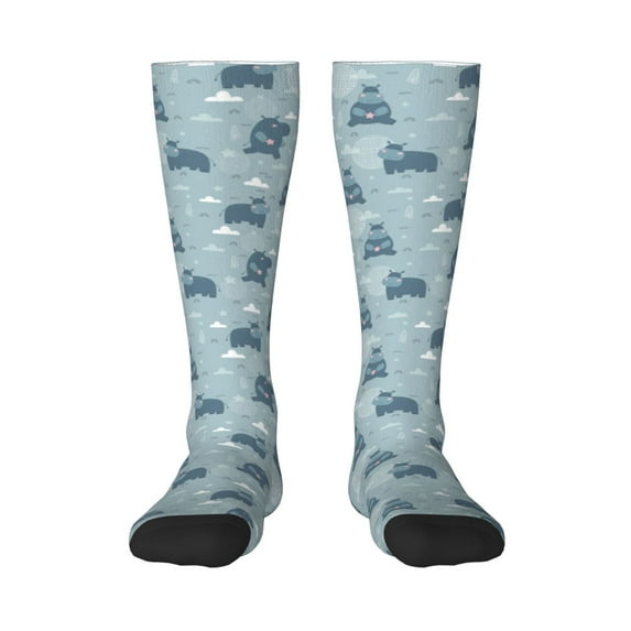 Fotbe Cute Hippopotamus print Women's Men's Novelty Crew Socks Cotton Socks Knee High Socks for Walking,Running,Nurses,Pregnancy