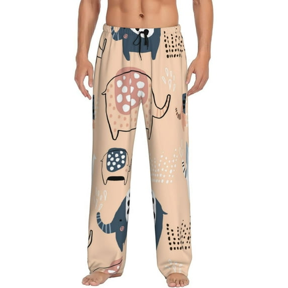 Fotbe Cute Ink Drawn Elephants Men's Pajama Pants,Sleepwear Pants,Pj Bottoms Drawstring And Pockets-X-Large