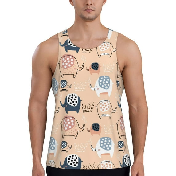 Fotbe Cute Ink Drawn Elephants Pattern Men's Quick Dry Workout Tank Top Gym Muscle Tee Fitness Bodybuilding Sleeveless T Shirt Breathable Workout Shirt-4X-Large