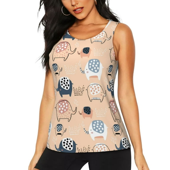 Fotbe Cute Ink Drawn Elephants Womens Loose Fit Casual Flowy Slim-Fit Tank Tops Athletic Round Neck Trendy Sleeveless Summer Tops for Gym and Yoga-Medium
