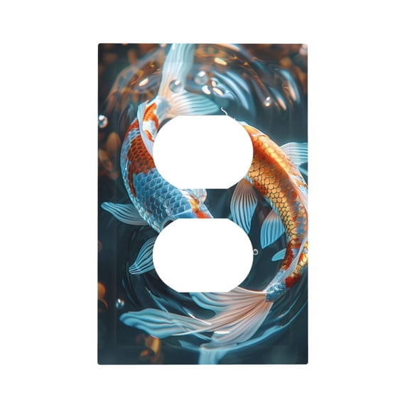 Fotbe Cute Koi Fish Serenity Print Duplex Receptacle Wall Plate, 1-Gang 5.0" x3.0" Wall Outlet Covers, Dual Outlet Faceplates Covers, Color-matched Screws Included-Style S