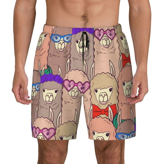 Fotbe Cute Lamas Men’s Swim Trunks Quick Dry Swim Shorts Board Shorts with Mesh Lining-Large