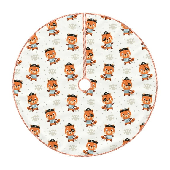Fotbe Cute Little Pirate Red Panda Pattern Christmas Tree Skirt, Tree Skirts Plush Christmas Decorations, Christmas Tree Skirts Xmas Decorations Holiday Party Decor-30"