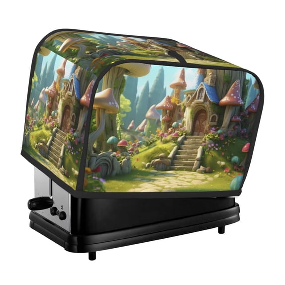 Fotbe Cute Mushroom Town A for Two Slice Toaster Cover, Fingerprint Protector, Super Soft Appliance Cover And Dust Cover,Bread Dust Cover & Fingerprint Protection
