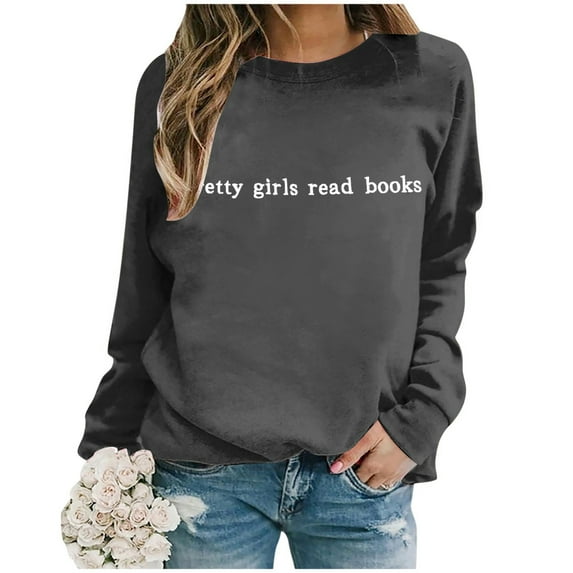 Women's Fall/Winter Fashion Casual Letters Print Loose Long Sleeve Crew Neck Hoodie No Hoodie Sweatshirt Front Zip Jacket Women Active Hoodie Women Baseball Hoodies Women Pretty Sweater Women