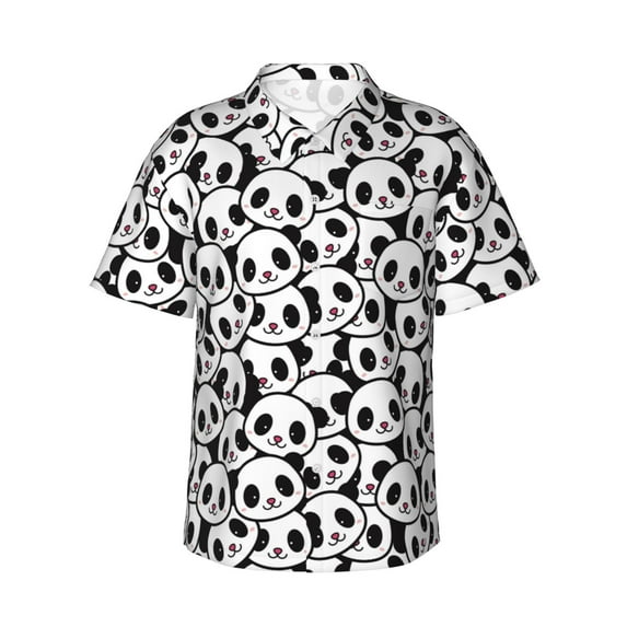 Fotbe Cute Panda Hawaiian Shirt for Men Unisex Summer Beach Casual Short Sleeve Cotton Linen Button Down Shirts-3X-Large