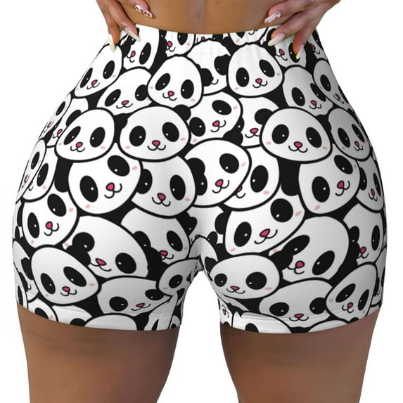 Fotbe Cute Panda Seamless Shorts, Womens Workout Shorts High Waist Stretch Booty Short for Gym/Yoga/Running/Biking-Medium