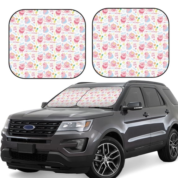 Fotbe Cute Pig 2-Piece Car Windshield Sun Shade | Sun Blocker for Car Windshield | Foldable Automotive Interior Accessories for Sun Protection-Small