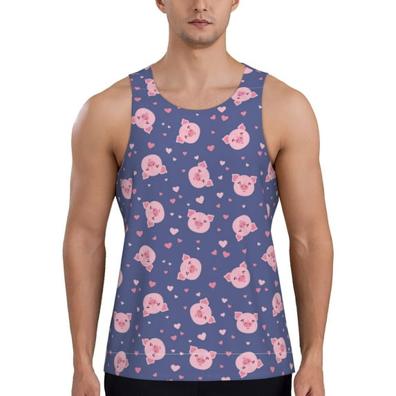 Fotbe Cute Pig Pattern Men's Quick Dry Workout Tank Top Gym Muscle Tee Fitness Bodybuilding Sleeveless T Shirt Breathable Workout Shirt-X-Large
