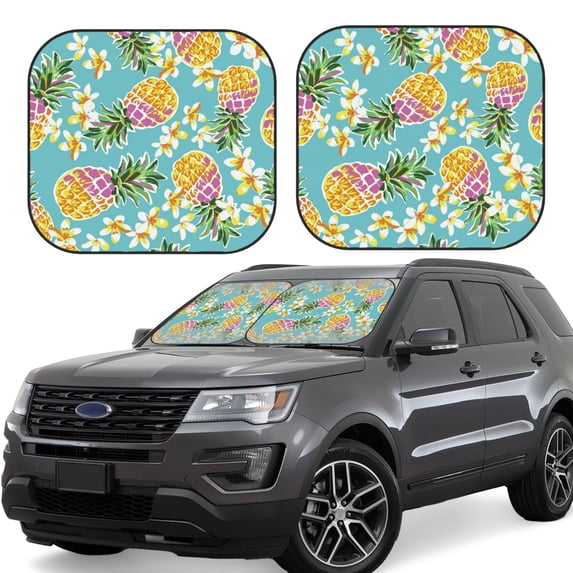 Fotbe Cute Pineapples 2-Piece Car Windshield Sun Shade | Sun Blocker for Car Windshield | Foldable Automotive Interior Accessories for Sun Protection-Small