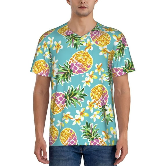 Fotbe Cute Pineapples Baseball Jersey Shirt for Men and Women, Casual Short Sleeves Button Down T-Shirt-Small