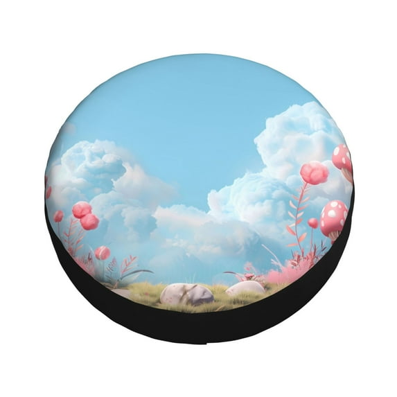 Fotbe Cute Pink Mushrooms Spare Tire Cover Thickening Universal Fit for Jeep, Trailer, RV, SUV, Truck, Tough Tire Wheel Soft Cover-16 inch