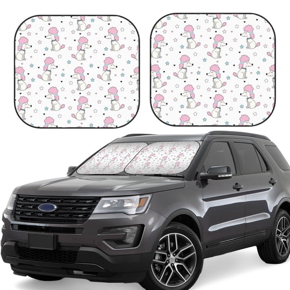 Fotbe Cute Poodle Dog 2-Piece Car Windshield Sun Shade | Sun Blocker for Car Windshield | Foldable Automotive Interior Accessories for Sun Protection-Small