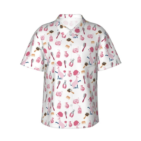 Fotbe Cute Poodle Dog Hawaiian Shirt for Men Unisex Summer Beach Casual Short Sleeve Cotton Linen Button Down Shirts-3X-Large