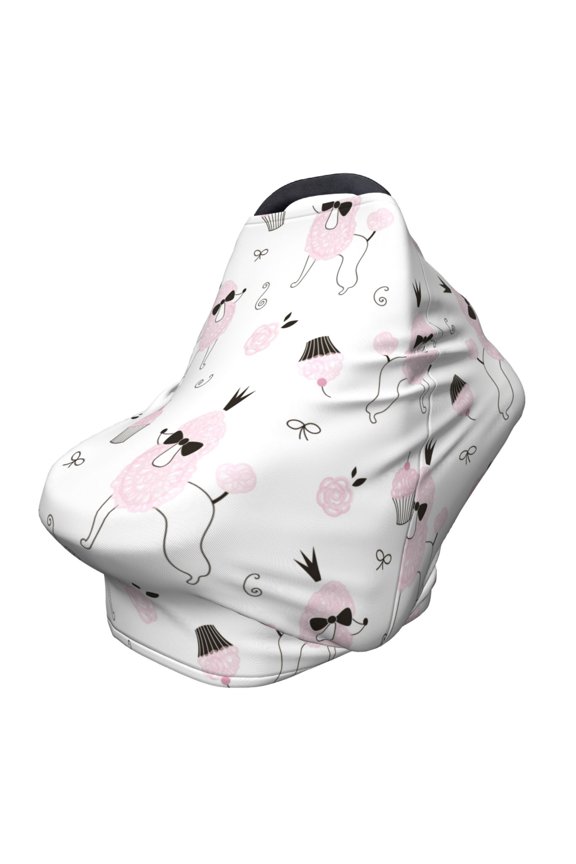 Cute Poodle Dog Pattern Car Seat Covers for Babies, Nursing Breastfeeding Cover Infant Carseat Canopy, Soft Stretchy Carrier Cover