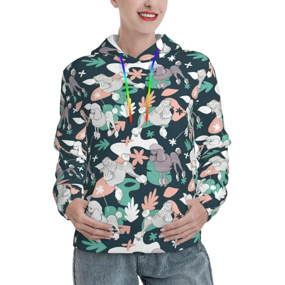 Fotbe Cute Poodle Dog Pattern Womens Long Sleeve Hoodie, Pullover Hooded Sweatshirt, Kangaroo Pocket Hoodie with Eye-catching Drawstrings-Large