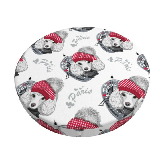 Fotbe Cute Poodle Dog Stool Covers Round,Waterproof Round Bar Stool Covers Bar Chair Covers Washable Stool Cushion Slipcover for 12-14 Inch Chair-13 inch