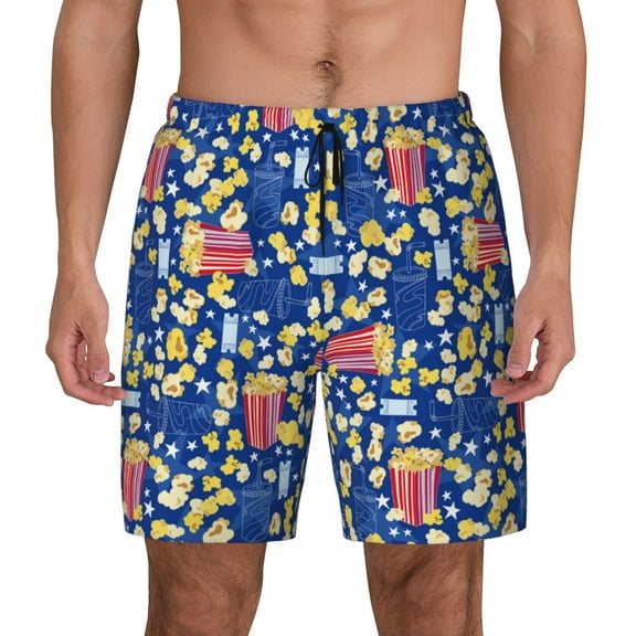 Fotbe Cute Popcorn Men’s Swim Trunks Quick Dry Swim Shorts Board Shorts with Mesh Lining-3X-Large
