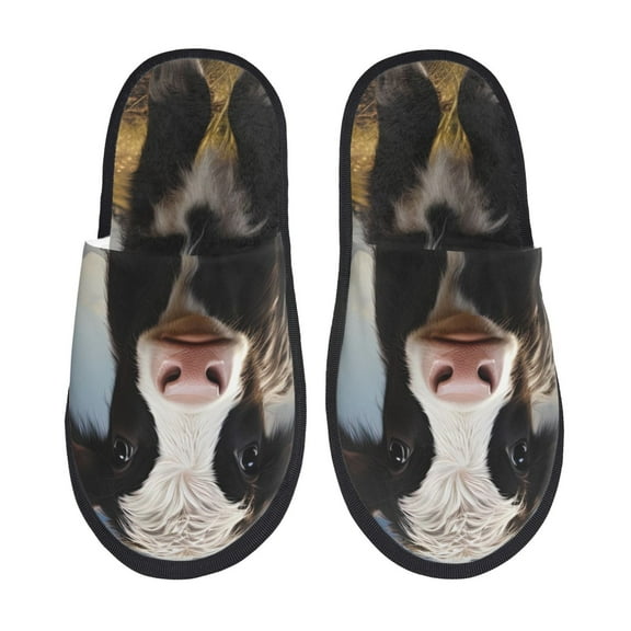 Fotbe Cute Prairie Cow Pattern Women's Fuzzy Slippers Plush Slippers Fluffy Winter House Shoes Indoor and Outdoor-Medium