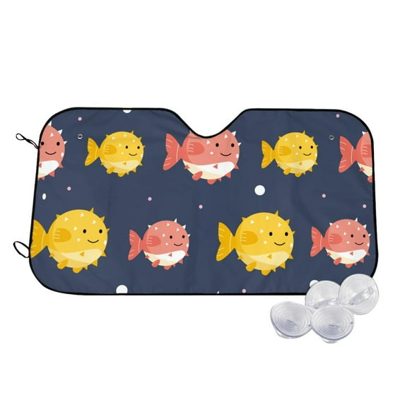 Fotbe Cute Puffer Fish Car Windshield Sunshade | Sun Visor Protector Front Window Shade, Keeps Out UV Rays, Keeps Your Vehicle Cool-Small