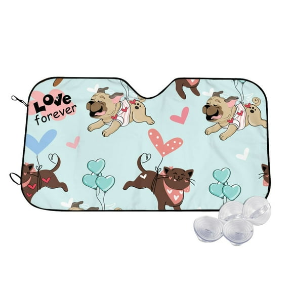 Fotbe Cute Pug Dogs Car Windshield Sunshade | Sun Visor Protector Front Window Shade, Keeps Out UV Rays, Keeps Your Vehicle Cool-Medium