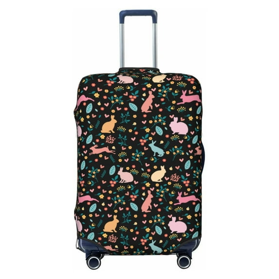Fotbe Cute Rabbit And Flower Luggage Cover Protector,Suitcase Protector,Scratch and Dirt Resistant,Fits 18-32 Inch Luggage-Small