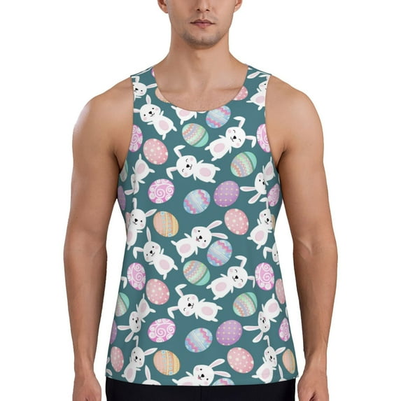 Fotbe Cute Rabbit Easter Pattern Men's Quick Dry Workout Tank Top Gym Muscle Tee Fitness Bodybuilding Sleeveless T Shirt Breathable Workout Shirt-Small